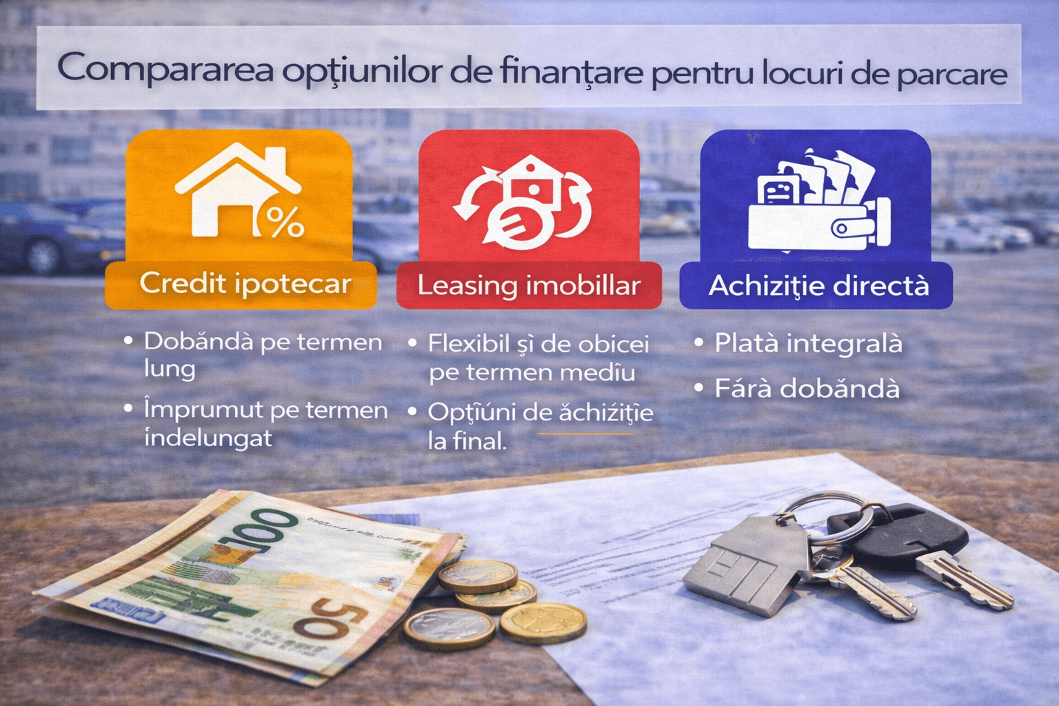 Compararea opțiunilor de finanțare pentru locuri de parcare